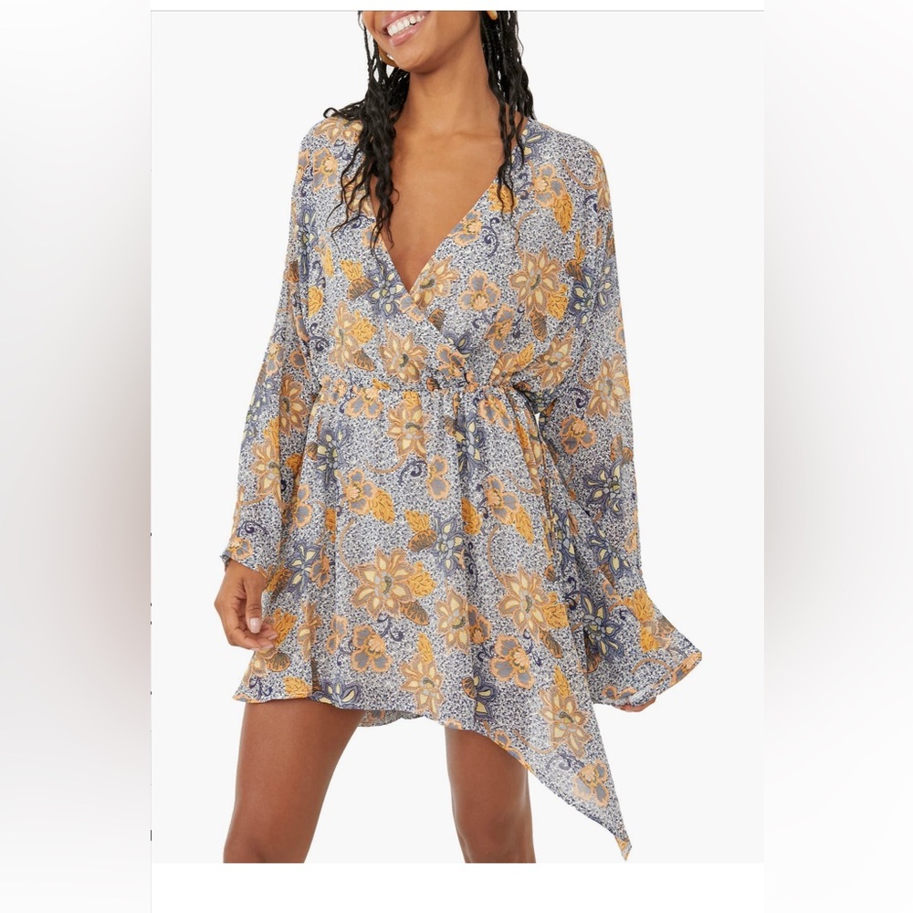 NEW Free People Teegan Floral Long Sleev Short Dress. Size Large